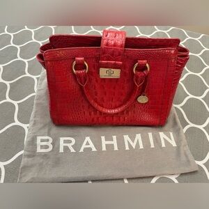 Brahmin Red Regal Melbourne Crocodile Embossed Leather Satchel Tote Purse